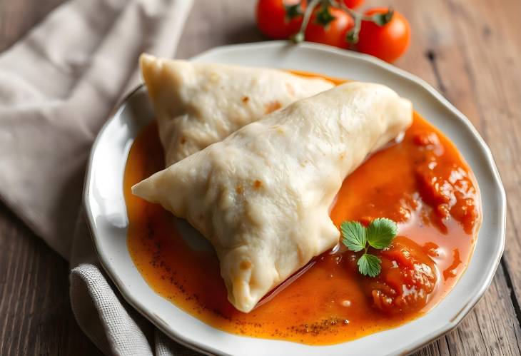 Homemade Samosas with Tangy Sauce and Tomatoes